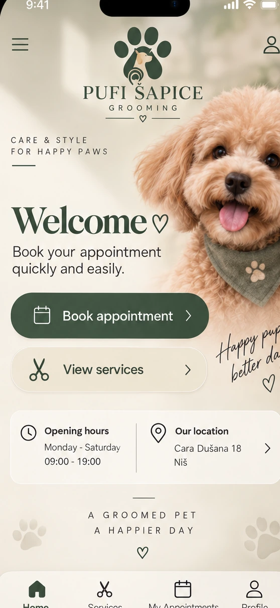 Dog grooming booking app