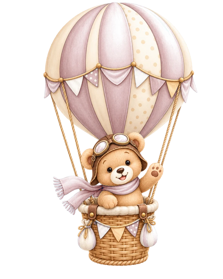 Teddy Balloon first birthday invitation for a girl