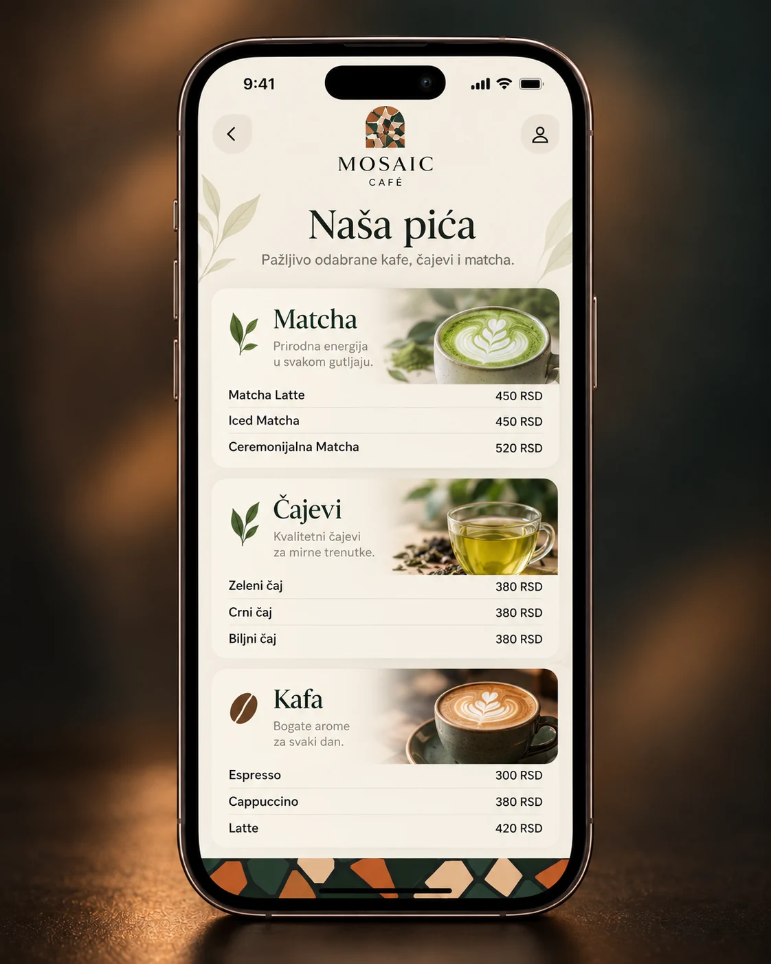 Coffee tea and matcha categories